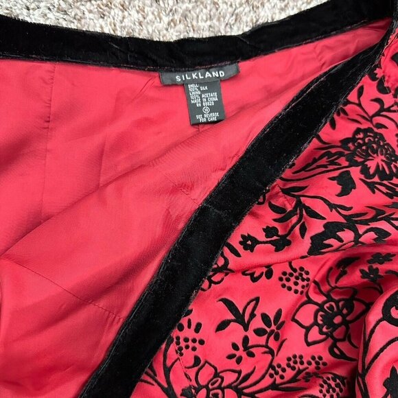 Silkland Pants Womens 10 Red Silk Black Velvet Floral‎ Vtg 90s Ankle Asian Goth - Picture 8 of 14